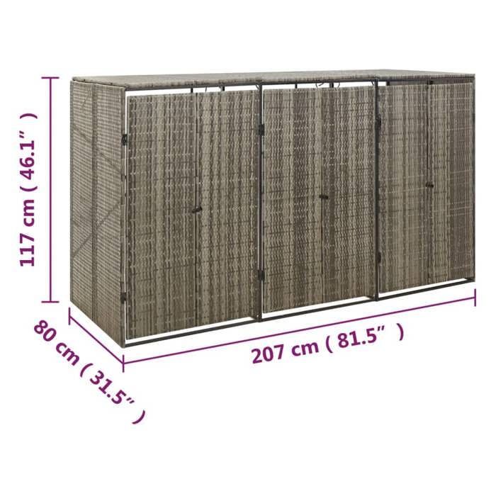 Cache Poubelle/ Abri pour poubelle - VIDAXL - triple Gris 207x80x117 cm Résine tressée CC1572137