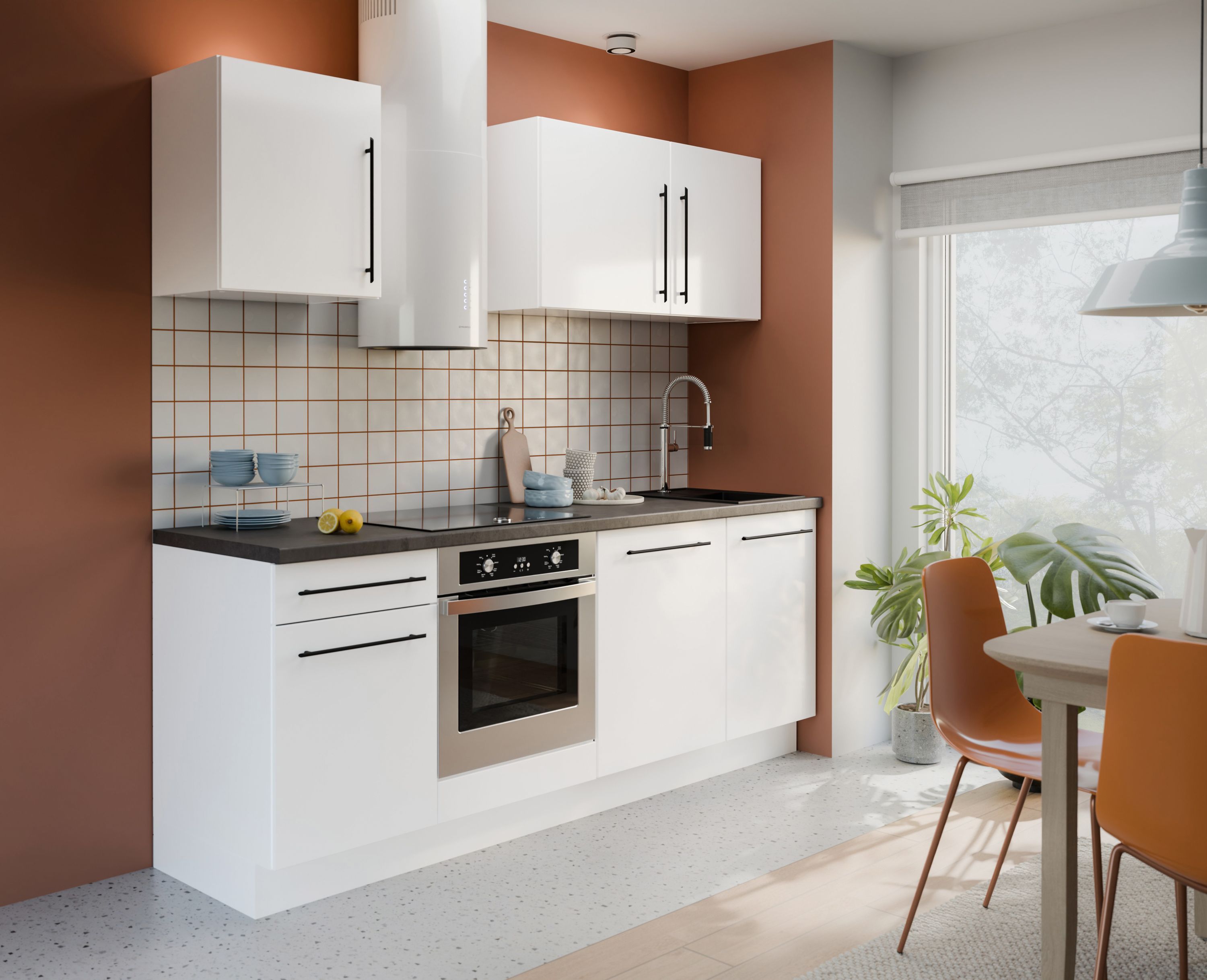 NOVACOOL - Bloc cuisine complète - Blanc mat / Gris - 220 x 60 x 204 cm - Plan de travail inclus