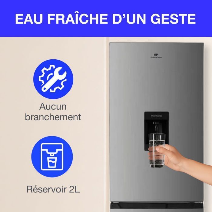 Réfrigérateur congélateur bas  251L - CONTINENTAL EDISON - Total No Frost - Inox - Classe D - L 54 cm x H 180 cm
