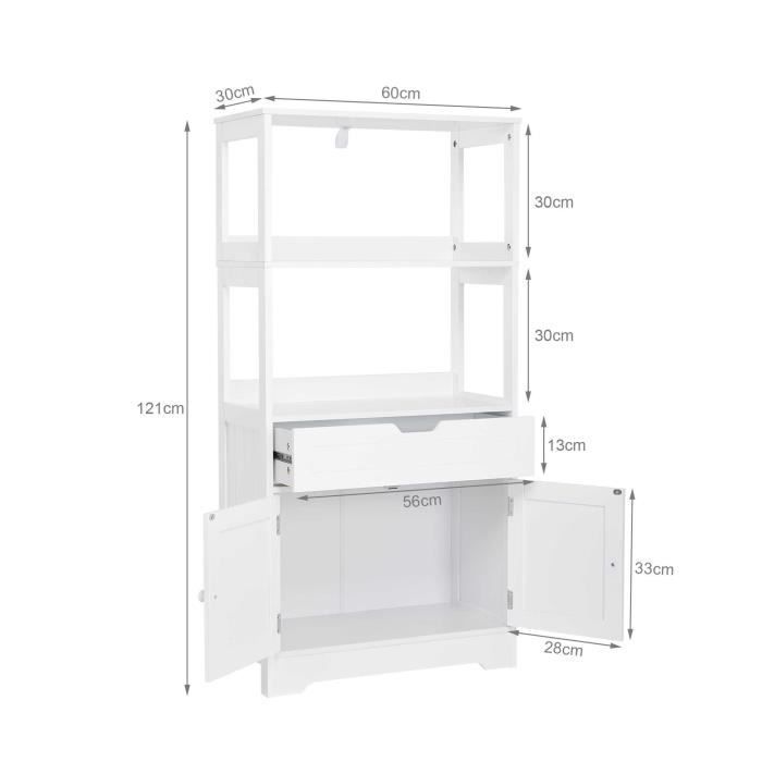 Mueble de almacenamiento para baño con estantes, cajones y armario con puerta, para baño, cocina y sala de estar - Mondeer