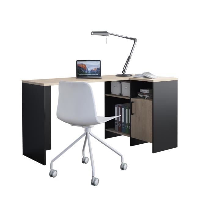 Bureau d'angle 3 niche - GAMI - Leicester - Décor chêne et noir