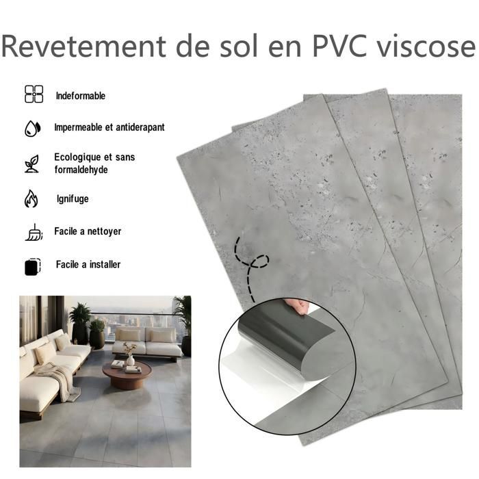 Pavimento in PVC - Piastrelle autoadesive - 5 m² - per soggiorno - Impermeabile - 36 pezzi - Texture pietra grigio-ciano
