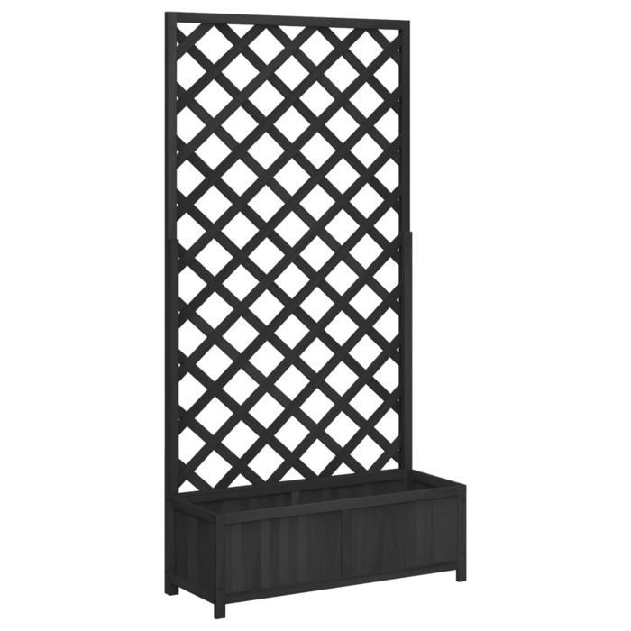 vidaXL Jardinière avec Treillis, Lit Surélevé, Bac à Fleurs, Pot de Plantes, Boîte à Fleurs Jardin Patio Terrasse, Noir Bois 365481