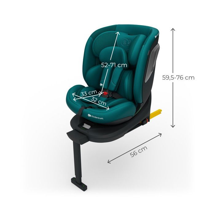 Silla de coche Kinderkraft I-360 2 PLUS 4 en 1 i-Size de 40 a 150 cm, asiento giratorio 360°, ISOFIX, convertible desde el nacimiento hasta los 12 años, verde