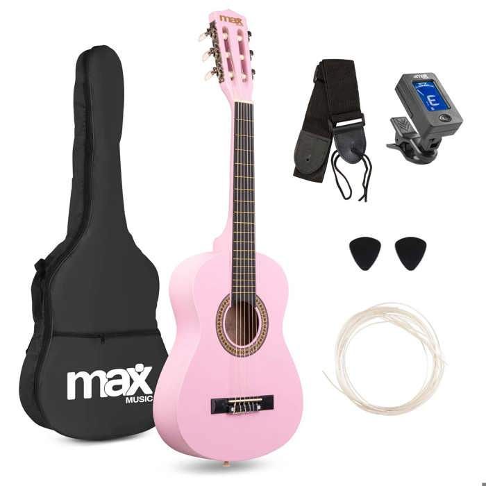 Max SoloArt Junior 1/4 størrelse klassisk gitarpakke - rosa, nylonstrenger, alder 4-6, bæreveske