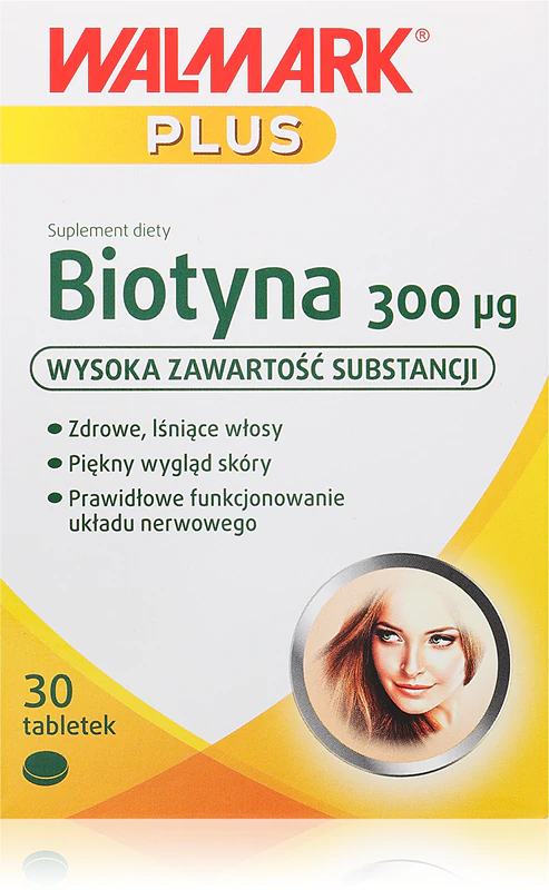 Walmark Biotine 300 µg voedingssupplementtabletten voor mooi haar, een gezonde huid en sterke nagels.