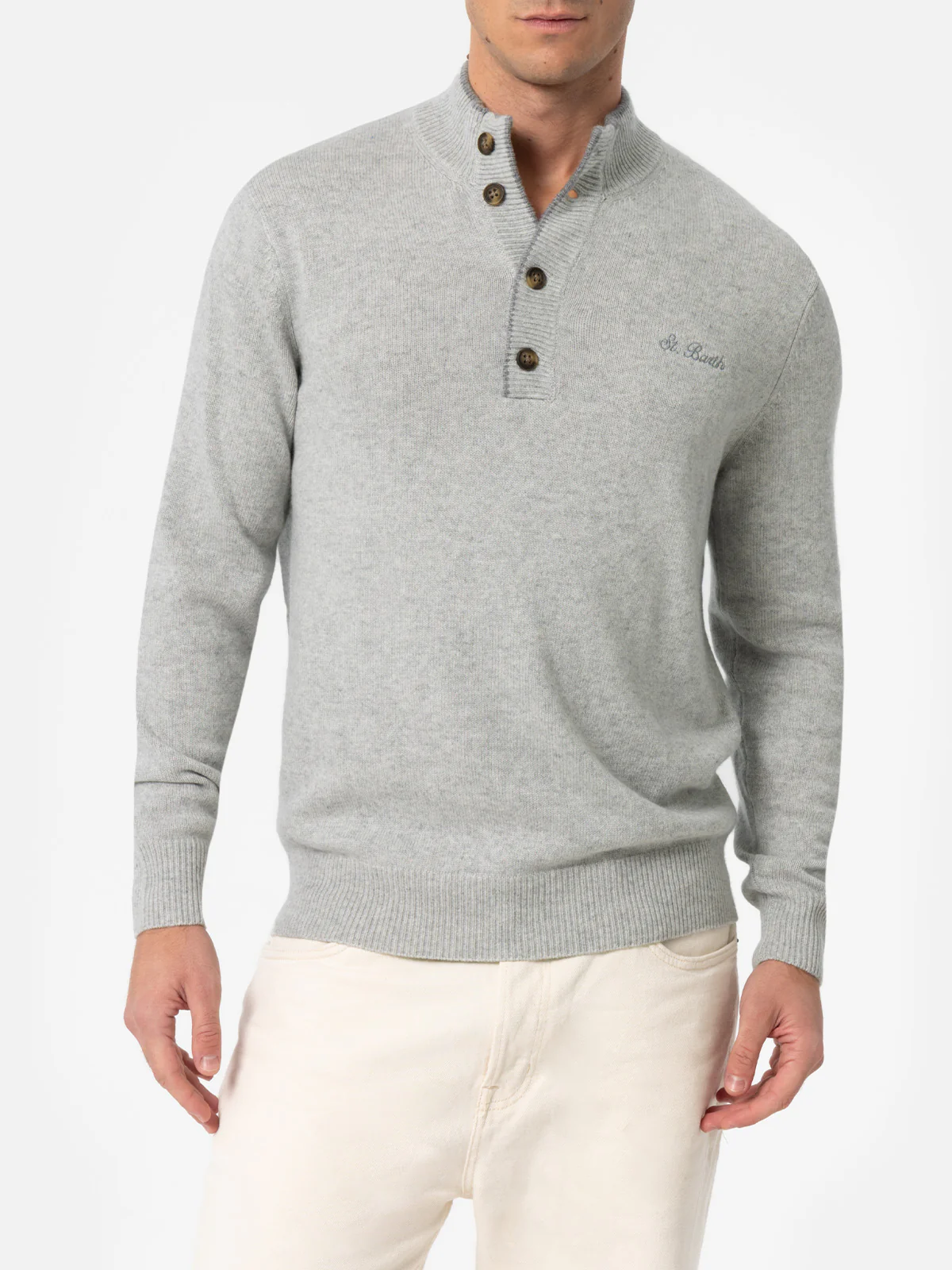 Polo de mezcla de cachemira gris claro para hombre Dorian