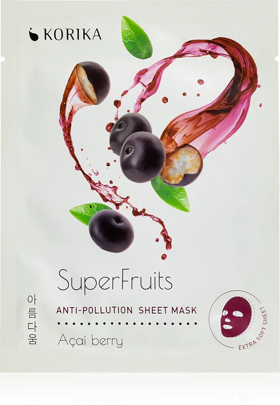 KORIKA SuperFruits Acai Berry - 5 pretpiesārņojuma sejas masku komplekts sejas masku komplekts par samazinātu cenu Acai Berry