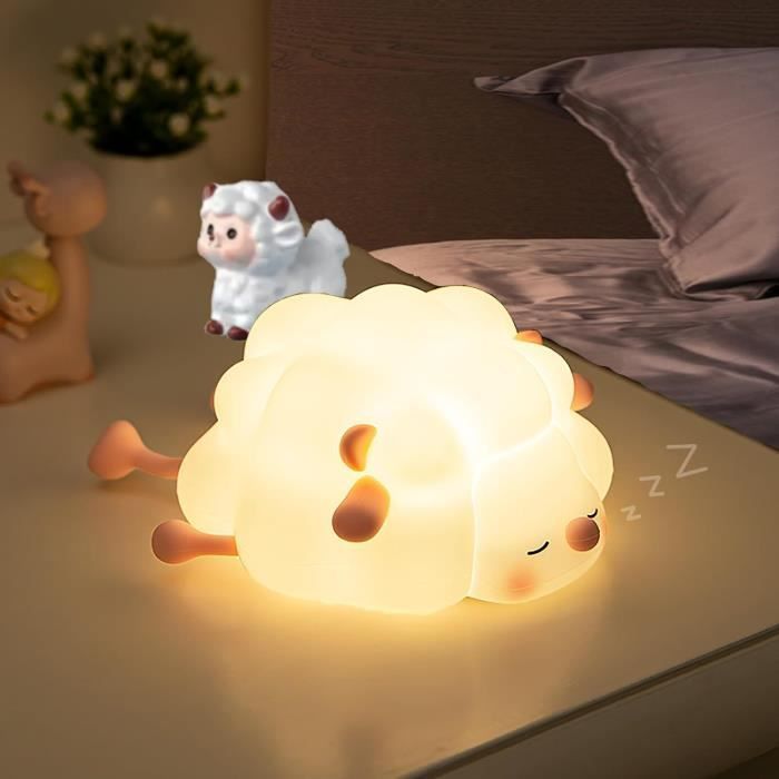 Lámpara de noche recargable para niños, lámpara de noche para bebés, lámpara de mesita de noche de silicona con forma de oveja y 3 niveles de luz, luz nocturna táctil.
