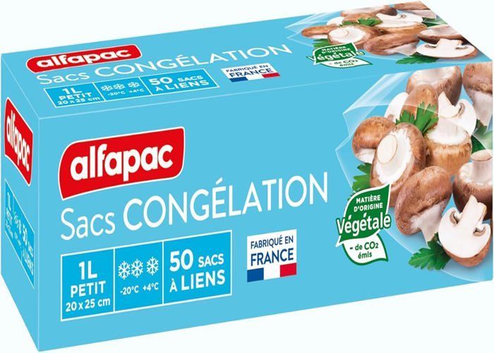Alfapac - Bolsas para congelar con cierre - Fabricadas en Francia - Elásticas y protectoras - 50 x 1 L
