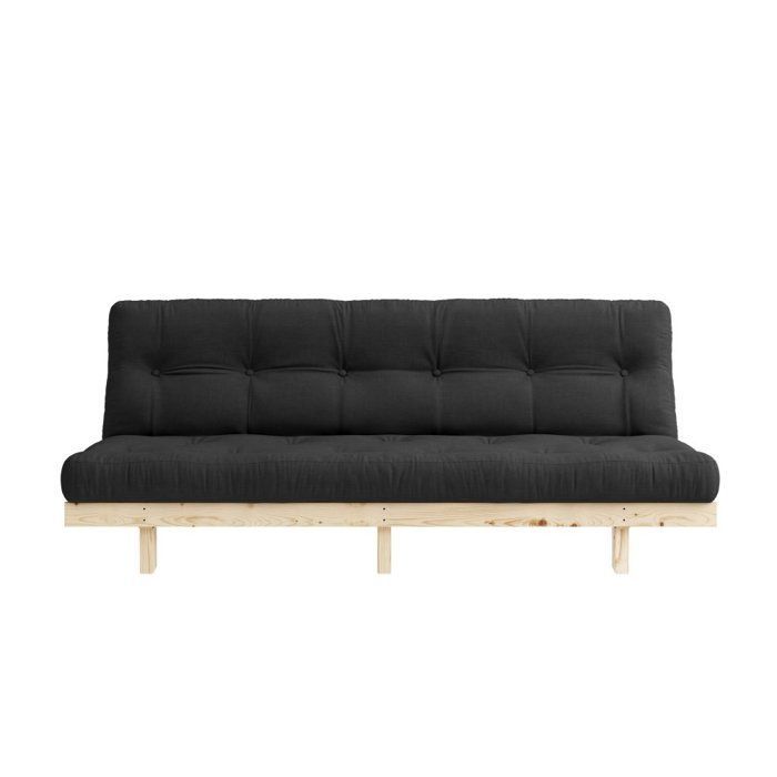 Banquette convertible futon LEAN pin coloris gris foncé couchage 130x190 cm.