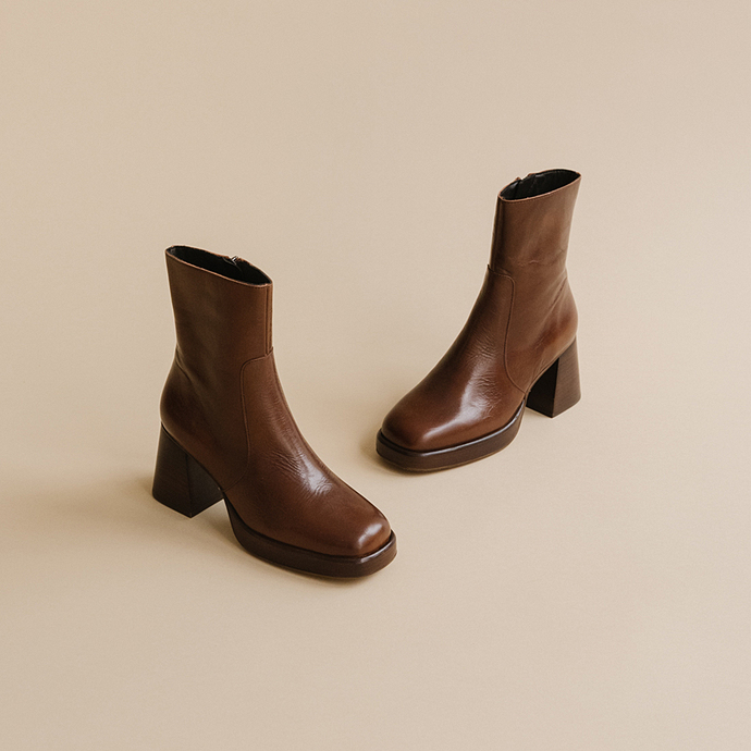 Boots à plateformes  en cuir vieilli marron