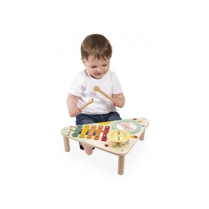 Leo the Lion Cub Wooden Musical Table for Babies - 3 Instrument Activities: Drum, Cymbal, Xylophone - Early Learning Toy + Animal Cards