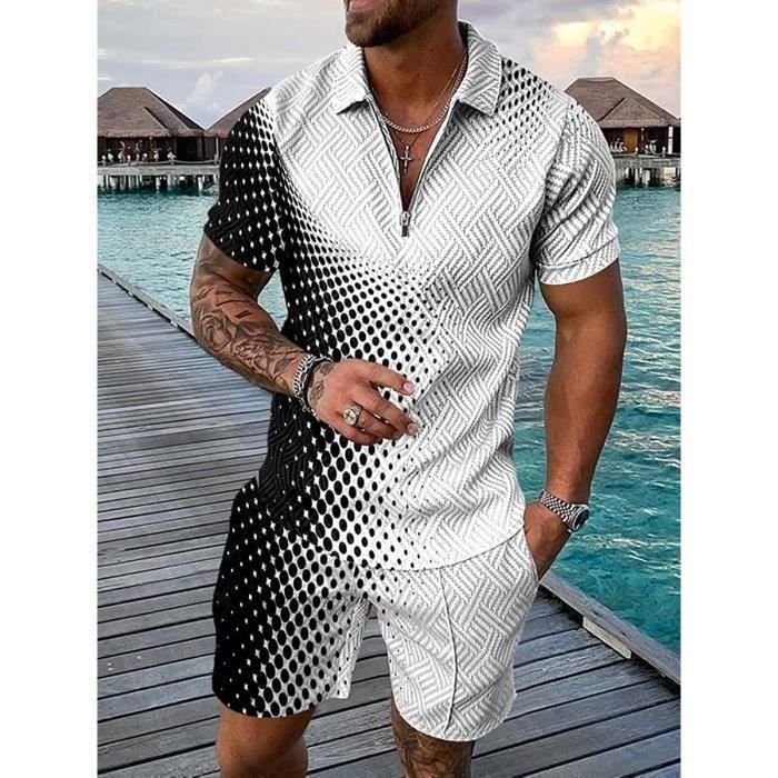 Chándal blanco para hombre - BXXLANC XXL - Verano, manga corta, fitness - Conjunto de pantalón y camisa