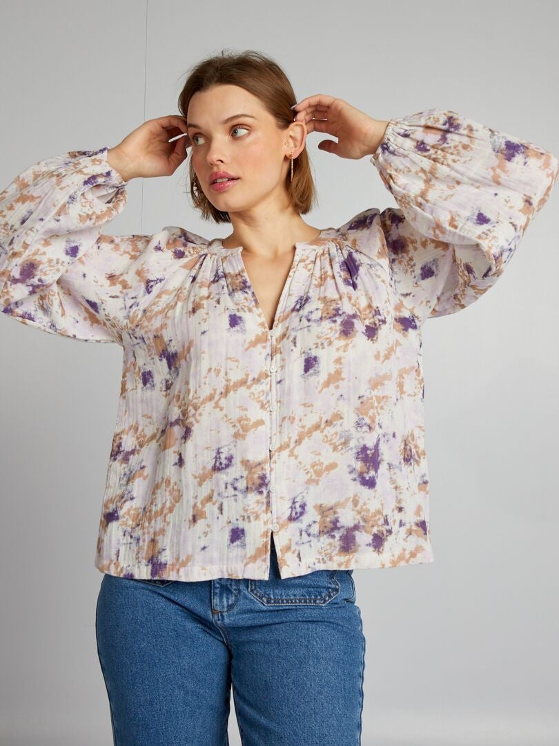 Blouse van katoenen gaas - BEIGE