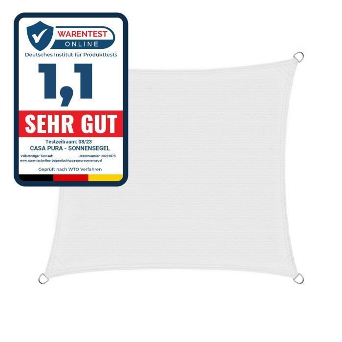 Vela de sombra - KARAT - 3 x 3 m - 90% de protección UV - Tejido HDPE - Resistente a la intemperie