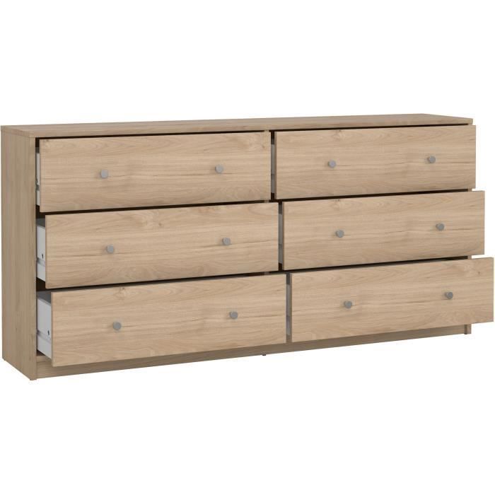 Commode OREGON 6 Tiroirs - Décor chêne - L 143 x P 30 x H 68 cm