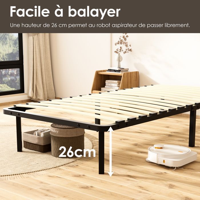 TUNCCO Sommier 90x190cm, avec 6 Pieds,  Sommiers à Lattes pour AdulteEspace de Rangement de 29 cm
