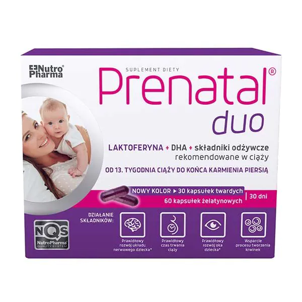 Prenatal Duo, Suplement diety dla kobiet od 13. tygodnia ciąży do końca karmienia piersią, Kapsułki twarde + kapsułki żelatynowe