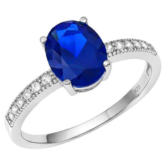Damesring van gerhodineerd 925 sterling zilver – Intense blauwe kubische zirkonia – Ring bezet met zirkonia steentjes – Elegant sieraad met keurmerk – Cadeau-idee