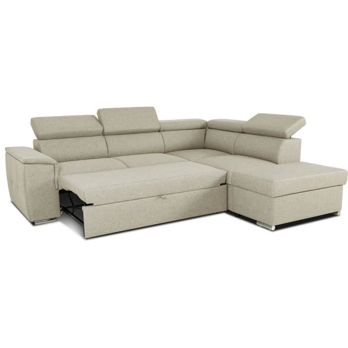 Sofá cama esquinero reversible con almacenamiento - 5 plazas - DAYTONA - Tela beige - 260 x 77 / 94 x 216 cm