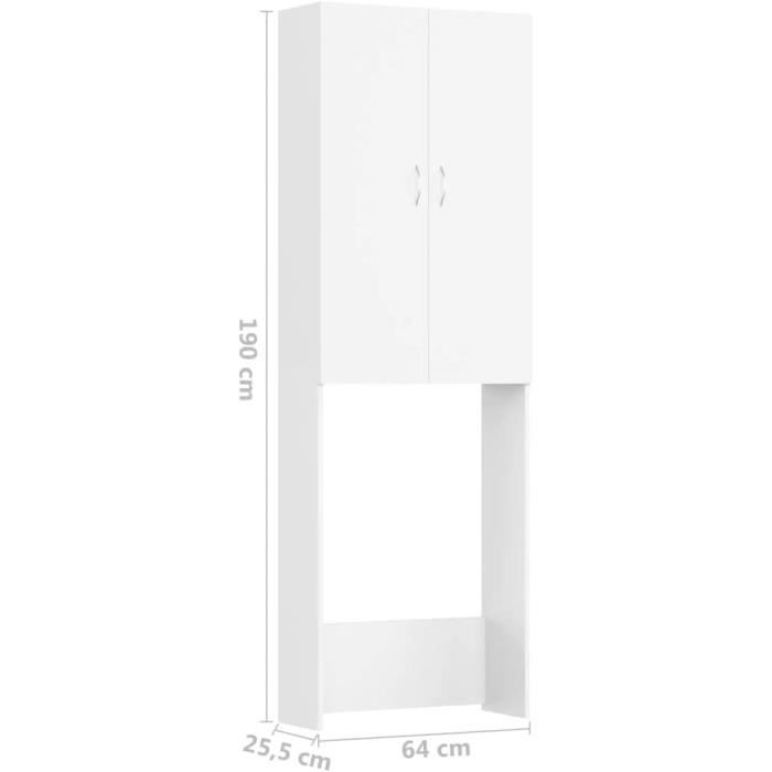 Meuble pour Machine à Laver Armoire Haute de Rangement Armoire à Lave-Linge Présentoir Buanderie Intérieur Blanc 64x25,5x190 c[360]