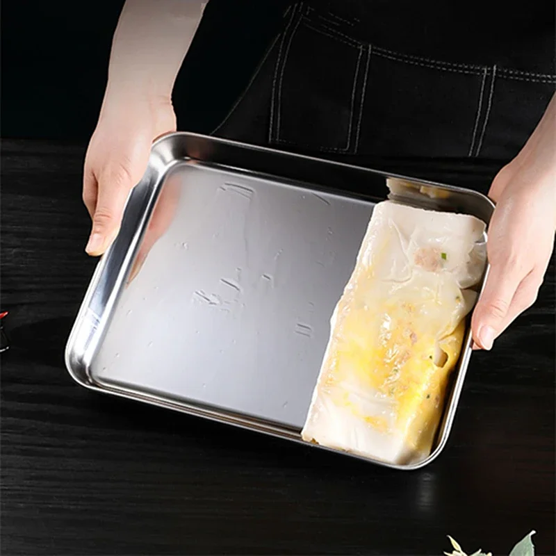 Plateau rectangulaire en acier inoxydable 316, plateau de présentation pour buffet, assiette de service en métal, organisateur de cuisine