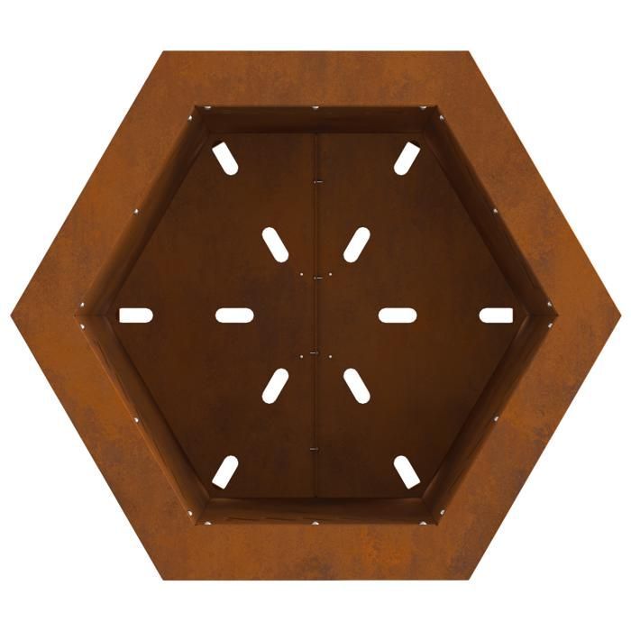 Brasero hexagonal 48×48×51 cm en acier weathered résistant à la rouille — Marron