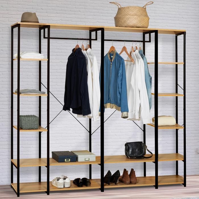 IDMARKET DETROIT modular double wardrobe with shelf, 180 cm wide, industrial design