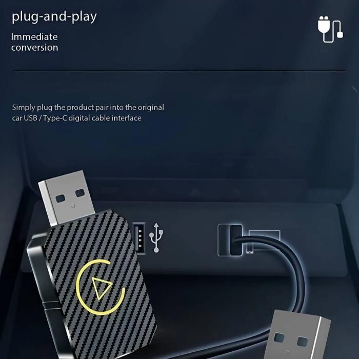 Adaptador inalámbrico para CarPlay y Android Auto, Bluetooth, Wi-Fi, conectar y usar, transmisión de voz, amplia compatibilidad.