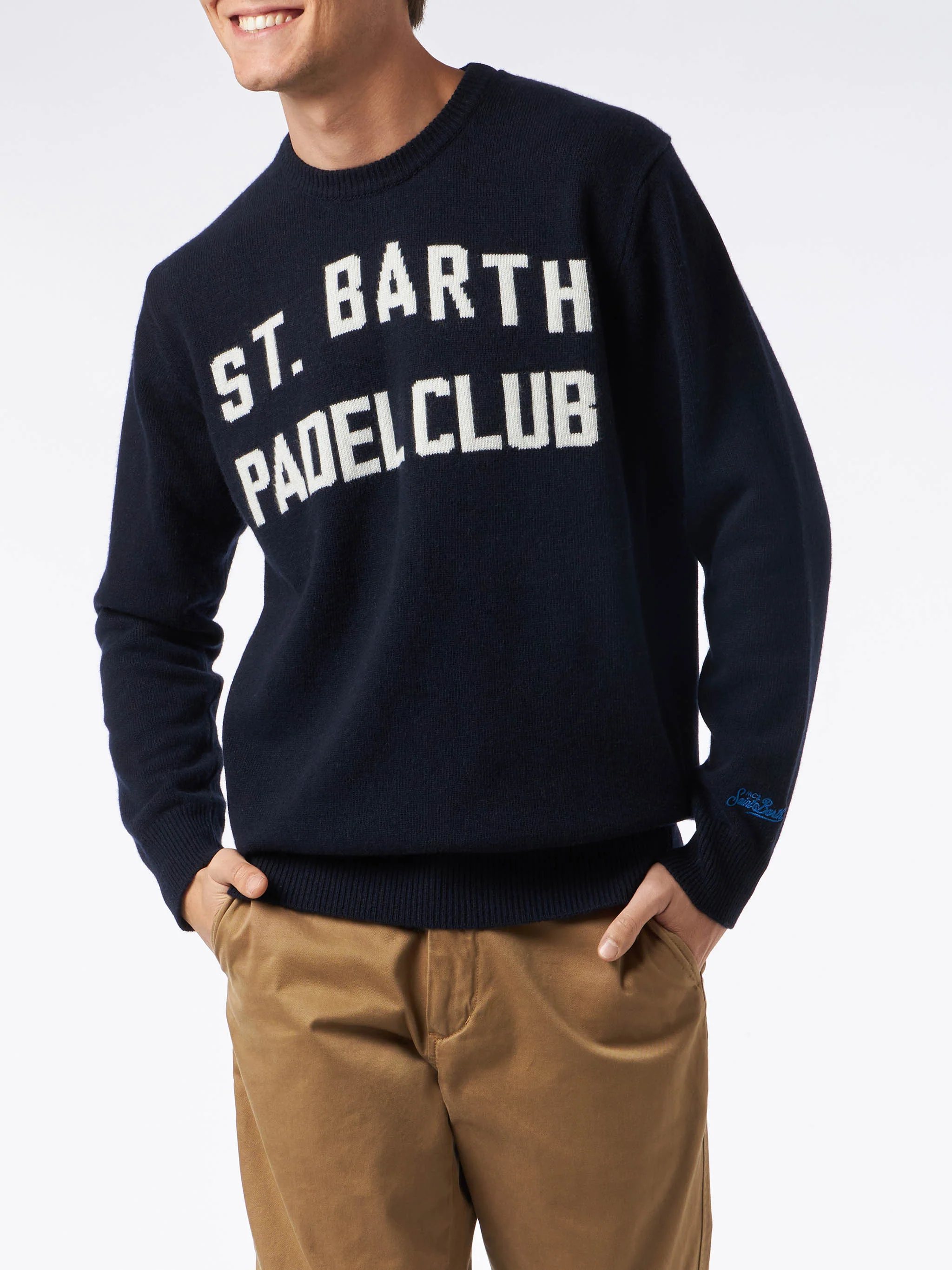 Maglione da uomo girocollo con stampa jacquard St. Barth Padel Club