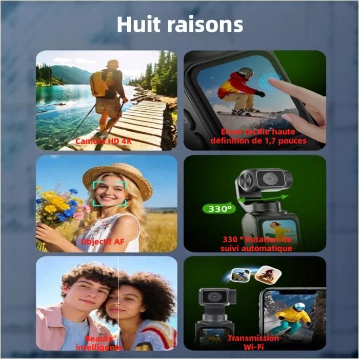 4K Action Camera - WiFi - Vlog Camera with Tripod - 1.72-inch HD Screen - 64 Megapixels - 330° Rotating Lens with Tracking - Black