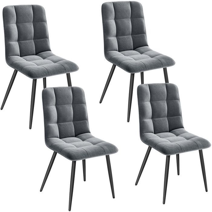 Set di 4 sedie da pranzo HavenlyHome, seduta imbottita in velluto, design ergonomico, gambe in metallo, per soggiorno e camera da letto, colore grigio.