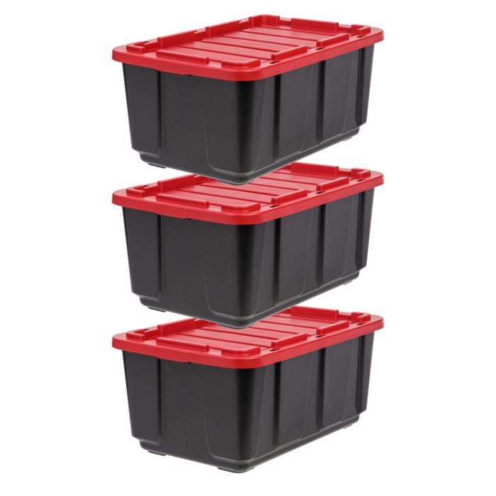 Iris Ohyama, Caisse Rangement avec Couvercle Robuste, 100L, Lot de 3, Noir, UTB-27
