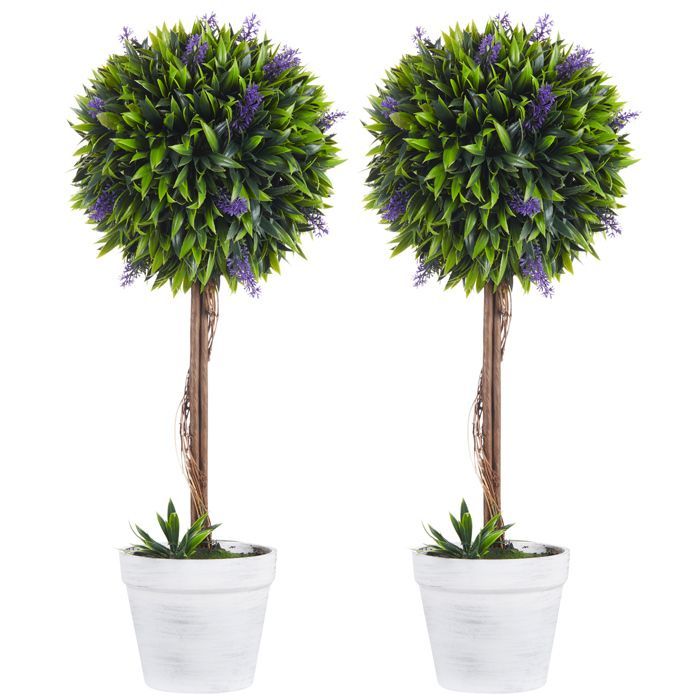 Conjunto de 2 plantas artificiales - HOMCOM - con flores de lavanda - tronco y maceta incluidos - altura 60 cm - verde