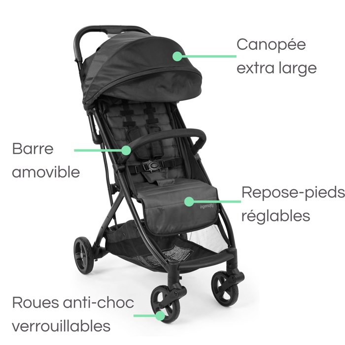 INGENUITY Poussette ultra compacte 3Dquickclose, légère, dès la naissance jusqu'à 4 ans,0 à 22.7 kg, couverture de pluie inclus