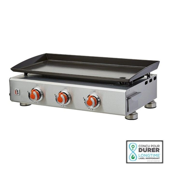Parrilla de gas Alicia II de acero inoxidable con 3 quemadores - Brasero - 3 quemadores - Placa de acero esmaltado de 67 x 34 cm - Capacidad para hasta 10 personas - 7,5 kW, Gris