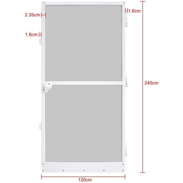Mosquitera para puerta - NAIZY - 120 x 240 cm - Aluminio blanco - Tejido de fibra de vidrio gris - Ajustable