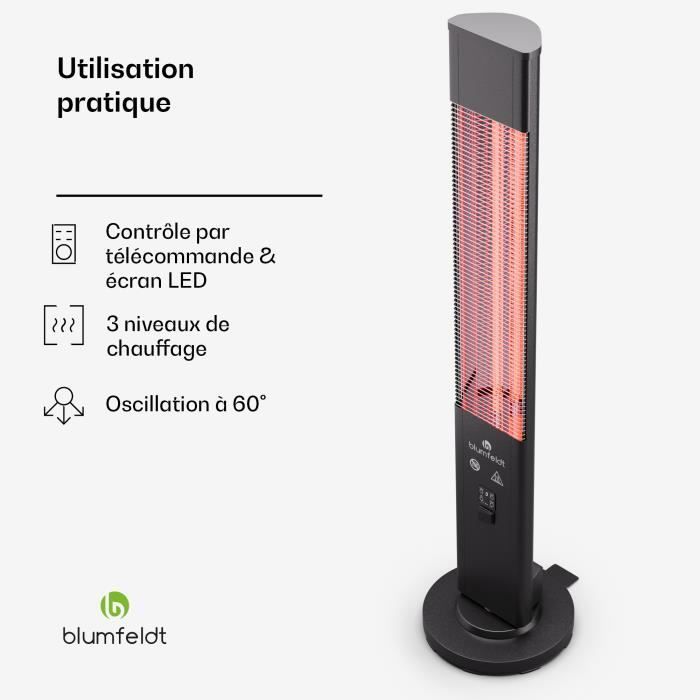 blumfeldt Chauffage Infrarouge sur Pied, Radiateur Intérieur et Extérieur 3000W, Chauffage de Terrasse, Télécommande, IP65