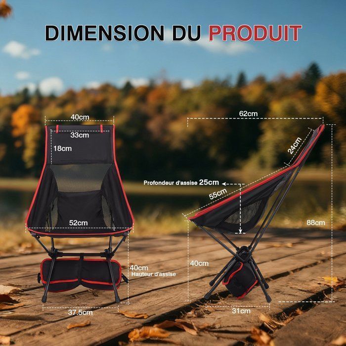 Cadeira dobrável para camping com encosto alto, cadeira dobrável para praia e pesca com bolsa de transporte, cadeira para piquenique no jardim.