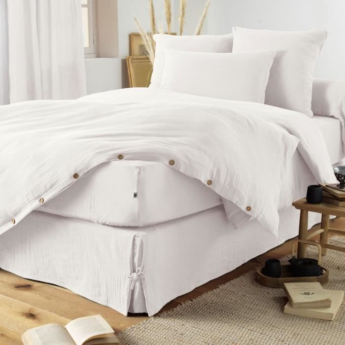 Edredon - GAIA - 90 x 200 cm - Gaze de Coton - Coloris Chantilly - Finition Pompons