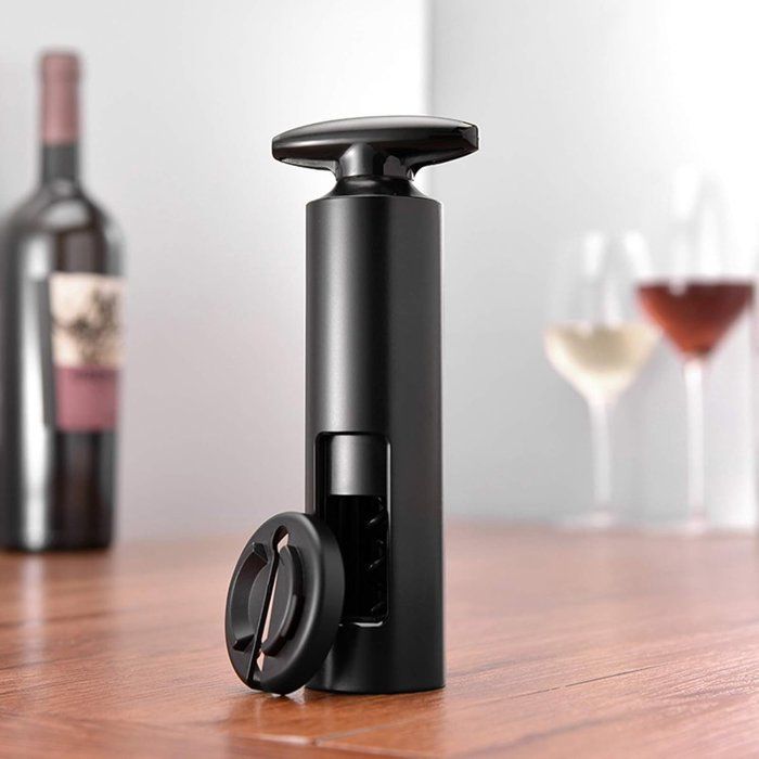 Cork opener, wine stopper, T-shaped model with foil cutter, kitchen and bar accessories