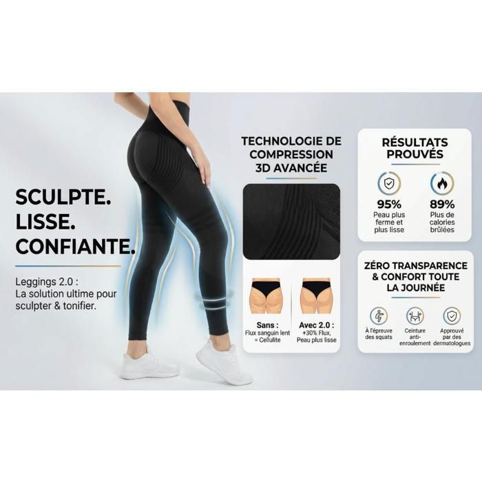 2-Piece 3D Anti-Cellulite Leggings for Women, Sports Push-Up Effect, Flat Stomach Slimming Compression Leggings for Yoga and Fitness, Black
