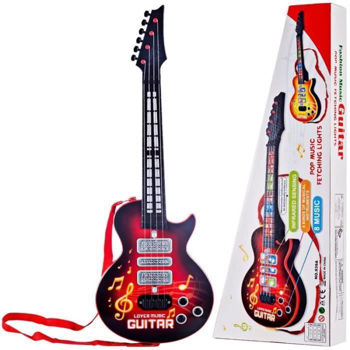 Guitarra elétrica de brinquedo - ZGEER - 4 cordas - Vermelha - Para crianças a partir de 3 anos