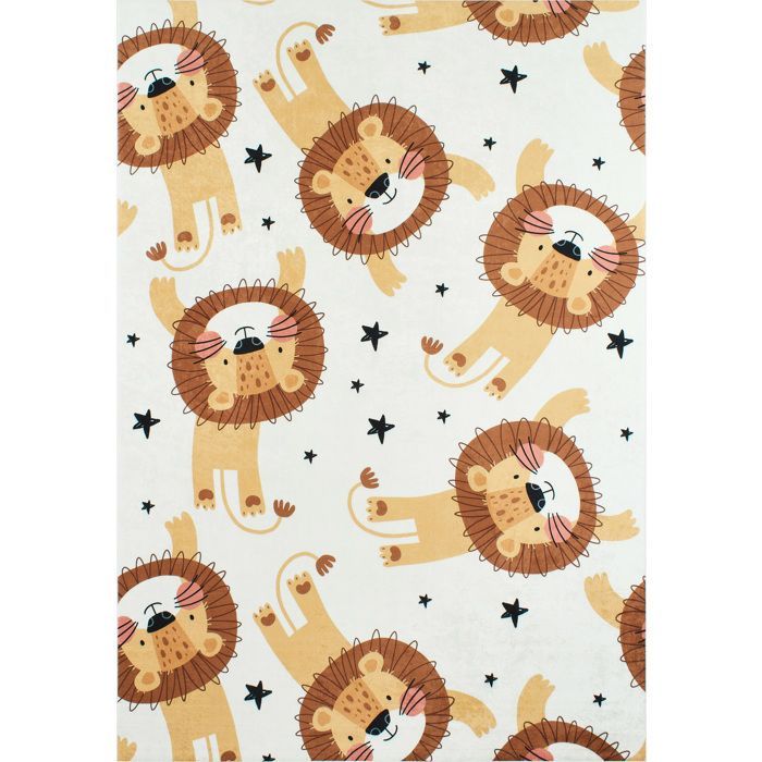 Tapete Infantil para Brincar - NAZAR RUGS - HAPPY - Lavável - Estampa de Leão - Bege - 120x160 cm