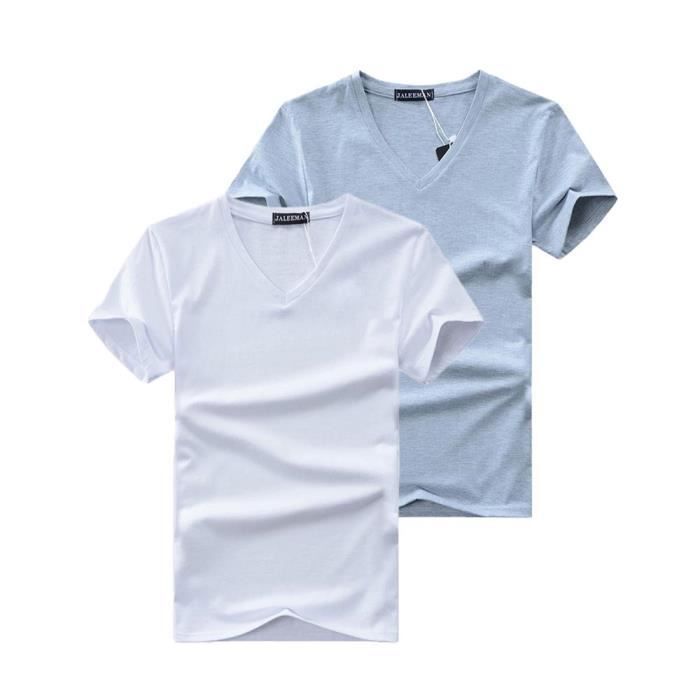 Confezione da 2 magliette da uomo a maniche corte con scollo a V, casual estive - Grigio/Bianco