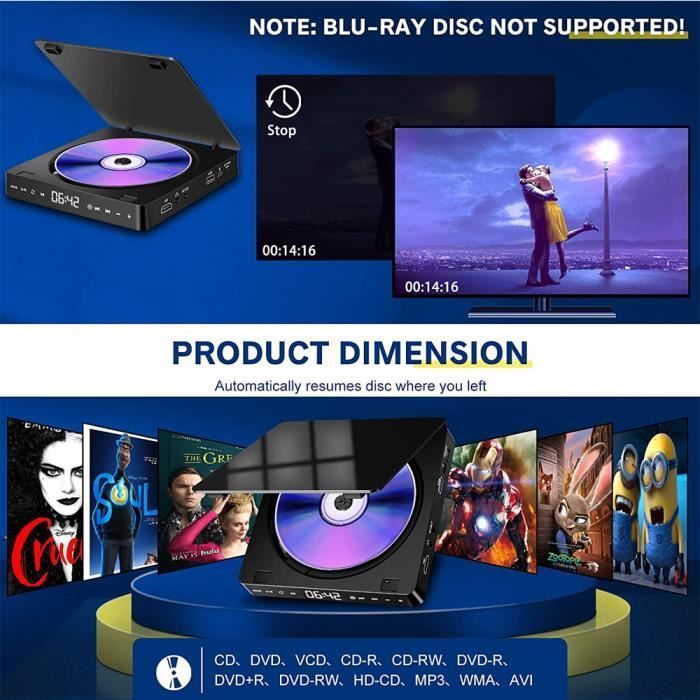 Player CD și DVD pentru TV VCD HD 1080P - PRUMYA - Tavă - HDMI AV USB 3.5 mm - Alb