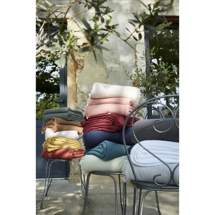 Plaid - GAIA - Terracotta - 130 x 160 cm - 100% Cotone - Morbido e soffice