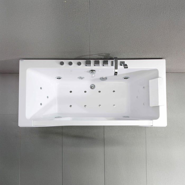 TAHITI WHITE straight whirlpool bathtub with jets, L170 x W78 x H60cm, by SPALINA