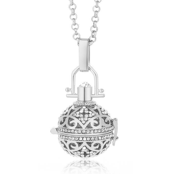Bola de embarazo, diseño de cielo estrellado brillante, collar de cadena de plata con 3 campanillas de colores (rojo-azul-plata) YYV